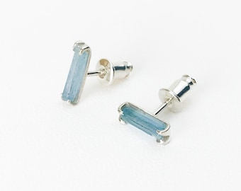 Raw Aquamarine Sterling Silver Stud Earrings - March Birthstone