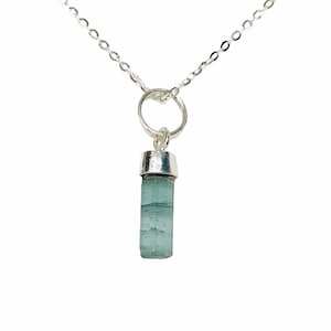Tiny Indicolite Tourmaline Pendant: Sterling Silver Crystal Point