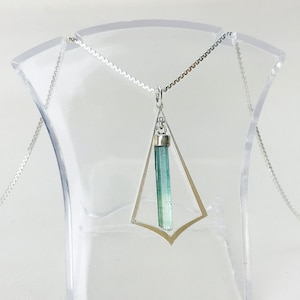 Green Tourmaline Crystal Pendant: Sterling Silver Necklace, Natural Gemstone