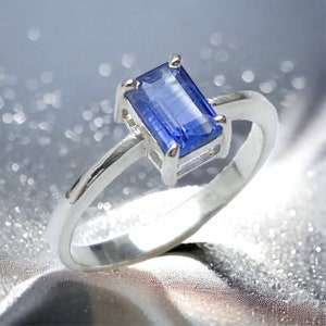 Kyanite ring - faceted kyanite silver ring- blue stone ring- royal blue stone ring - sapphire color ring- December stone ring