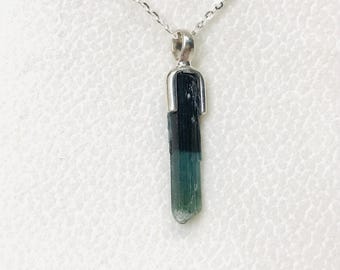 Indicolite Tourmaline Pendant: Sterling Silver, Afghanistan Crystal Point