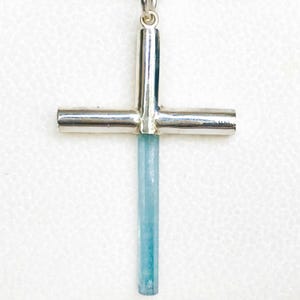 Cross pendant- catholic jewelry- aquamarine pendant