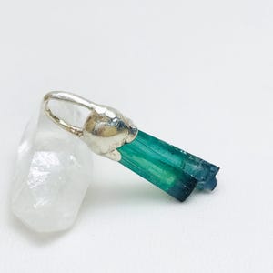 Terminated Indicolite Tourmaline Pendant: Sterling Silver Cap, Dark Blue Crystal