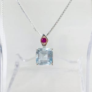 Rectangle Aquamarine Pendant Necklace: Sterling Silver, March Birthstone
