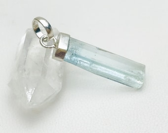 Handmade Aquamarine Crystal Pendant Necklace: Sterling Silver, March Birthstone