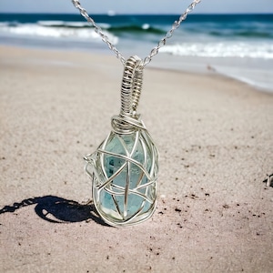 Aquamarine crystal pendant- wirewrap aquamarine pendant- gift for her- March birthstone