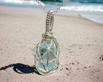 Aquamarine crystal pendant- wirewrap aquamarine pendant- gift for her- March birthstone