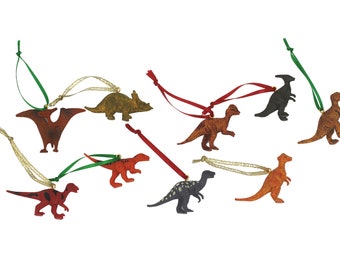 Set of 10 Small Dinosaur Ornaments - Stocking Stuffer, Christmas Ornaments, Gift for Dinosaur Lover, Kids Christmas Ornaments, Trex Xmas