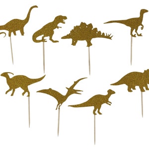 Gold Dinosaur Cupcake Toppers, Dinosaur Birthday Decor, Dino Lover Party, Trex Cupcakes, Dino Baby Shower, Gold Dino Party Favor, Dino Cake