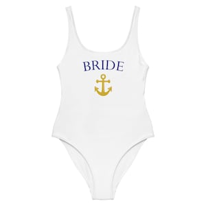 Last Sail Before the Veil One Piece Swimsuit, Bride and Anchor Design, Perfect for Beach Boat or Poolside Bachelorette Fun, Let&#39;s Get Nauti
