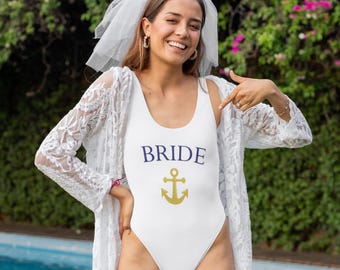 Bride One-Piece Swimsuit: Anchor Design - Last Sail Before Veil