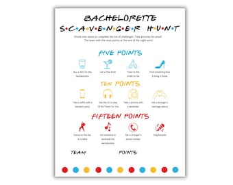 Friends Scavenger Hunt, Friends Theme Bachelorette Party, Printable PDF, Instant Download, Bach Games, Bach Activities, 2 Sizes