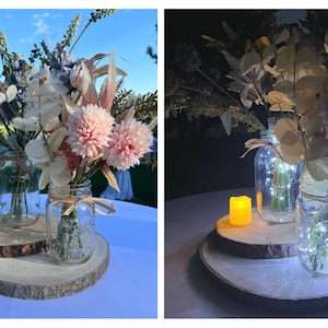 Lighted Mason Jar Flower Centerpiece: Rustic Wedding Decor (16 or 32oz)