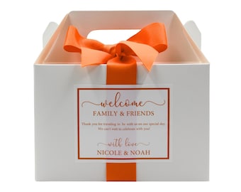 Wedding Welcome Boxes for Hotel Guests - Personalized Labels & Ribbon