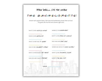 Friends Bachelorette Party Game: How Well Do You Know the Bride (Printable Download, 2 Sizes)