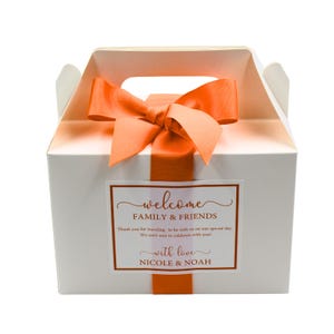 Wedding Welcome Boxes for Hotel Guests - Personalized Labels & Ribbon ...