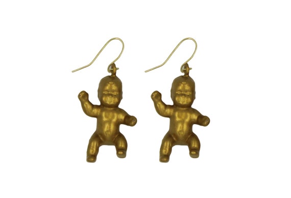 Gold King Cake Baby Earrings King Cake Dangly Earrings Mardi