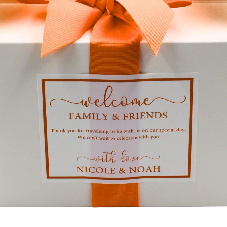 Wedding Welcome Boxes for Hotel Guests - Personalized Labels & Ribbon ...