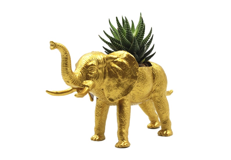 Gold Elephant Succulent Planter, Gift for Elephant Lover, Animal Planter, Elephant Home or Office Decor, Unique Planter image 5