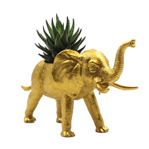 Gold Elephant Succulent Planter, Gift for Elephant Lover, Animal Planter, Elephant Home or Office Decor, Unique Planter image 2