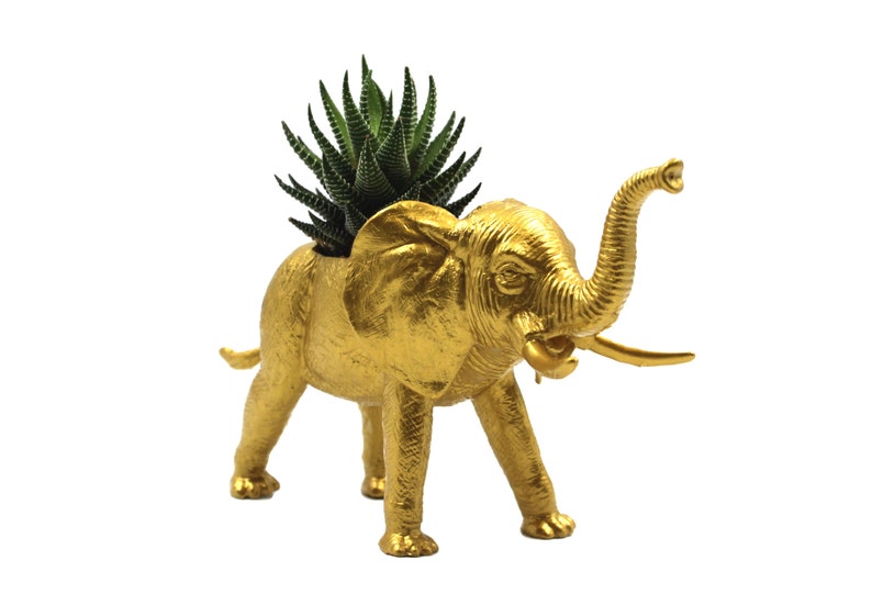 Gold Elephant Succulent Planter, Gift for Elephant Lover, Animal Planter, Elephant Home or Office Decor, Unique Planter image 2