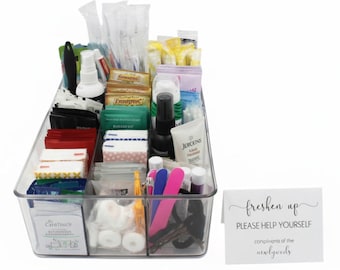 Unisex Wedding Bathroom Basket, Guest Amenity Set, Event Bathroom Essentials, Shared Restroom Tray