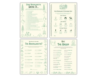 Camp Bachelorette Party Game Bundle: Scavenger Hunt, Quiz, Drink If (Printable PDF, Instant Download)