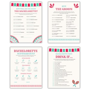 Final Fiesta Bachelorette Party Game Bundle: Scavenger Hunt, Drink If (Printable Download, 2 Sizes)