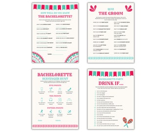 Final Fiesta Bachelorette Party Game Bundle: Scavenger Hunt, Drink If (Printable Download, 2 Sizes)