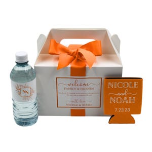 Wedding Welcome Boxes for Hotel Guests - Personalized Labels & Ribbon ...