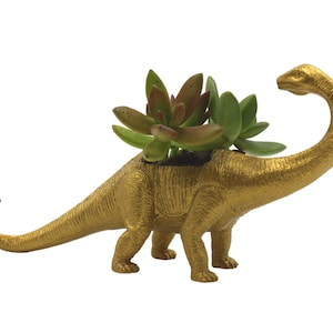 Gold Brontosaurus Dinosaur Succulent Planter, Dinosaur Planter, Gift for Dinosaur Lover, Dinosaur Home, Office Decor, Unique Planter