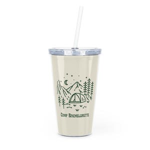 Camp vrijgezellenbeker, 20oz plastic beker met rietje, drinkgerei bruidstam, gunst vrijgezellenfeest, rustiek kamp Bach-cadeau, BPA-vrij