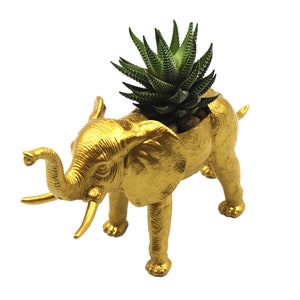 Gold Elephant Succulent Planter, Gift for Elephant Lover, Animal Planter, Elephant Home or Office Decor, Unique Planter image 7