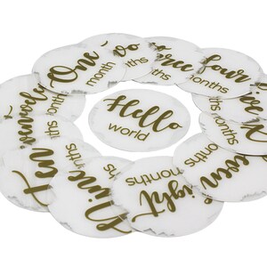 Acrylic Baby Monthly Milestone Rounds, Baby Monthly Milestone Plaques, Photo Prop, Month Baby Photos, 12 Month Set + Hello World, Baby Month