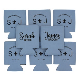 Custom Can Coolers, Personalized Wedding Favors, Birthday Favors, Bachelorette or Bachelor Party Swag, Engagement, Low Minimums