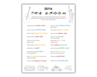 Friends Bachelorette Party Game: Quiz the Groom (Printable Download, 2 Sizes)