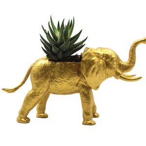 Gold Elephant Succulent Planter, Gift for Elephant Lover, Animal Planter, Elephant Home or Office Decor, Unique Planter image 4