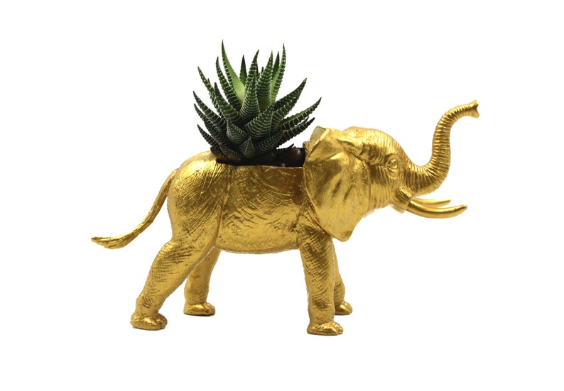 Gold Elephant Succulent Planter, Gift for Elephant Lover, Animal Planter, Elephant Home or Office Decor, Unique Planter image 4