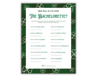 Irish Bachelorette Game: Lucky In Love, How Well Do You Know the Bachelorette? (Digital Download, 2 Sizes)