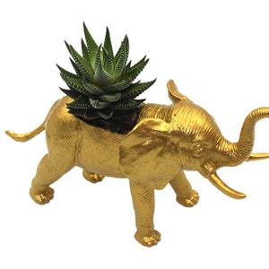 Gold Elephant Succulent Planter, Gift for Elephant Lover, Animal Planter, Elephant Home or Office Decor, Unique Planter image 3