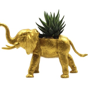 Gold Elephant Succulent Planter, Gift for Elephant Lover, Animal Planter, Elephant Home or Office Decor, Unique Planter image 1