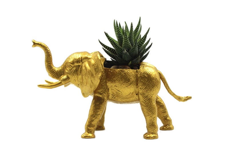 Gold Elephant Succulent Planter, Gift for Elephant Lover, Animal Planter, Elephant Home or Office Decor, Unique Planter image 1