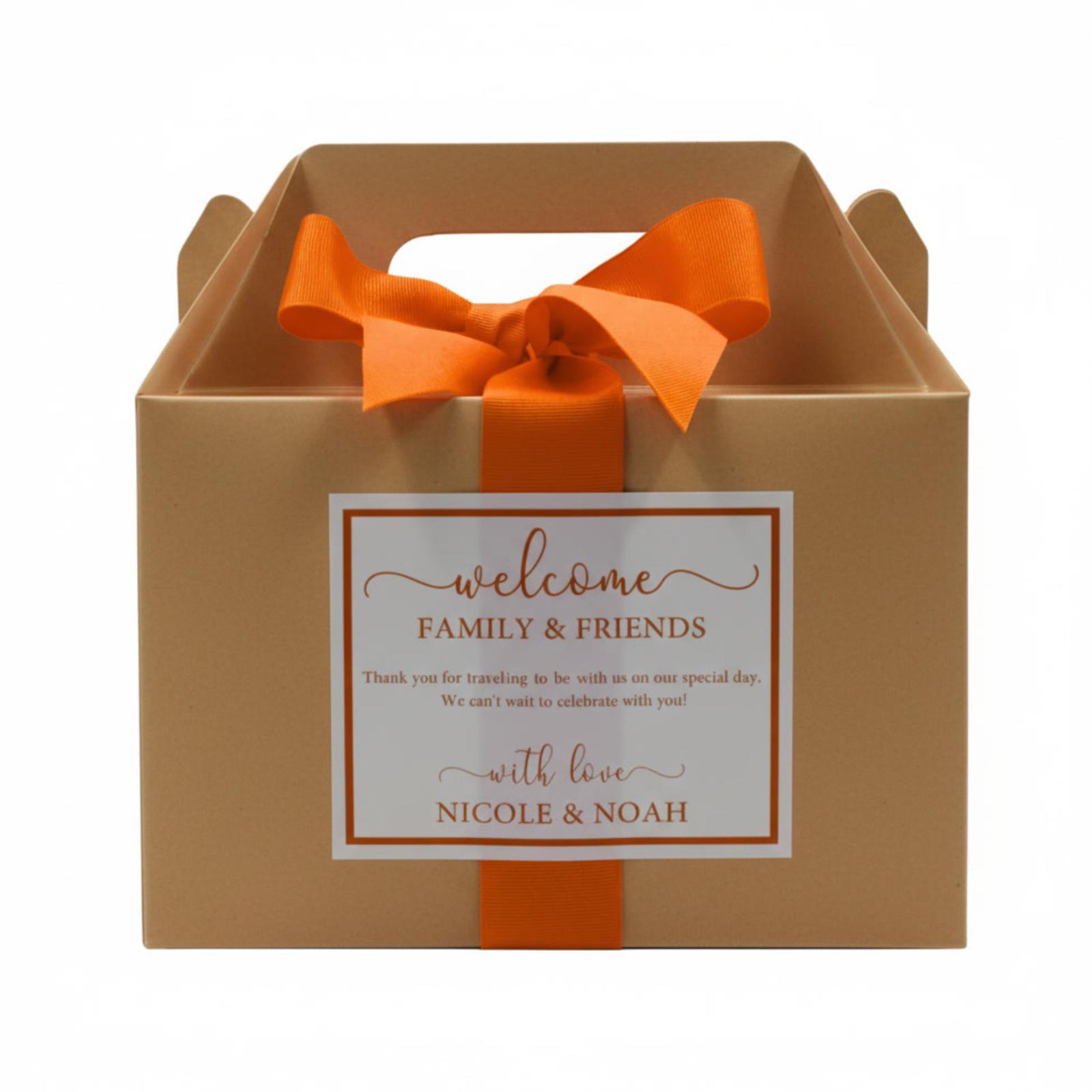 Wedding Welcome Boxes for Hotel Guests - Personalized Labels & Ribbon ...