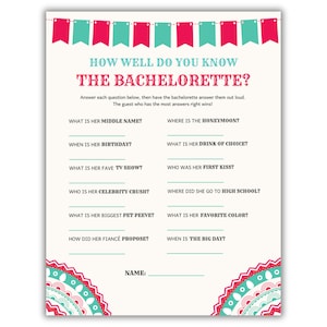 Final Fiesta How Well Do You Know the Bachelorette Game, Fiesta Siesta Tequila Bachelorette Party, Download and Print at Home, Two Sizes