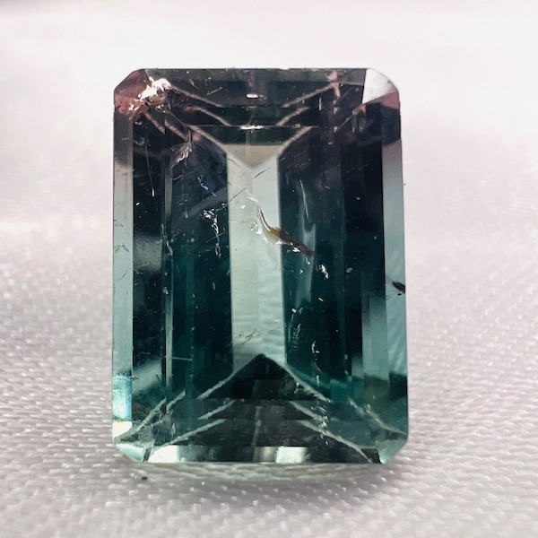 Natural Bi Color Tourmaline Unheated , 4ct emerald cut , Natural Gemstones Faceted Stone