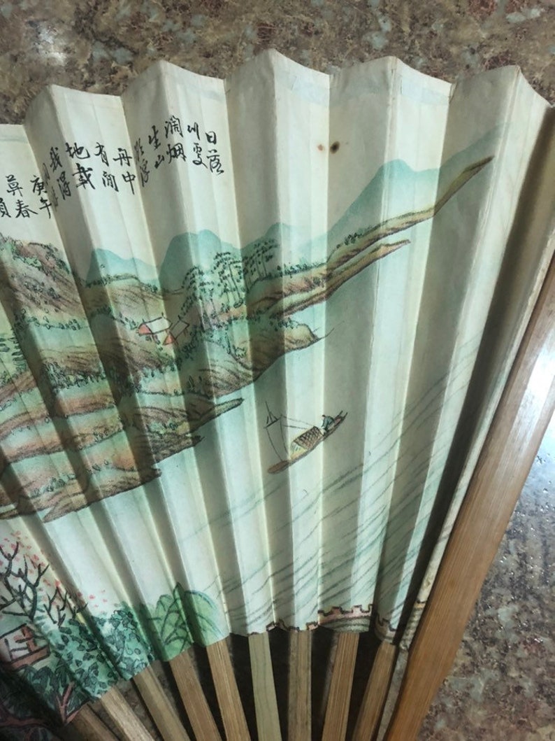 1960S Oriental Paper Bamboo Fan