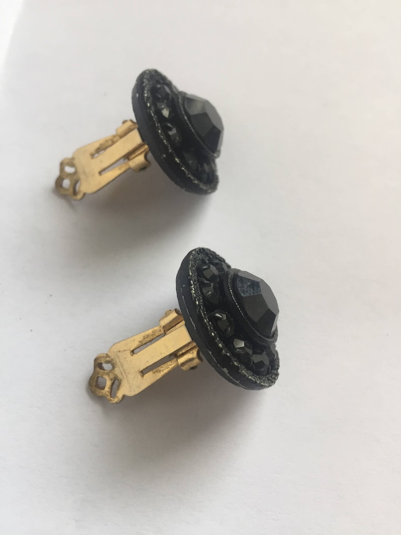 1930s Black Rhinestone Clasp Earrings