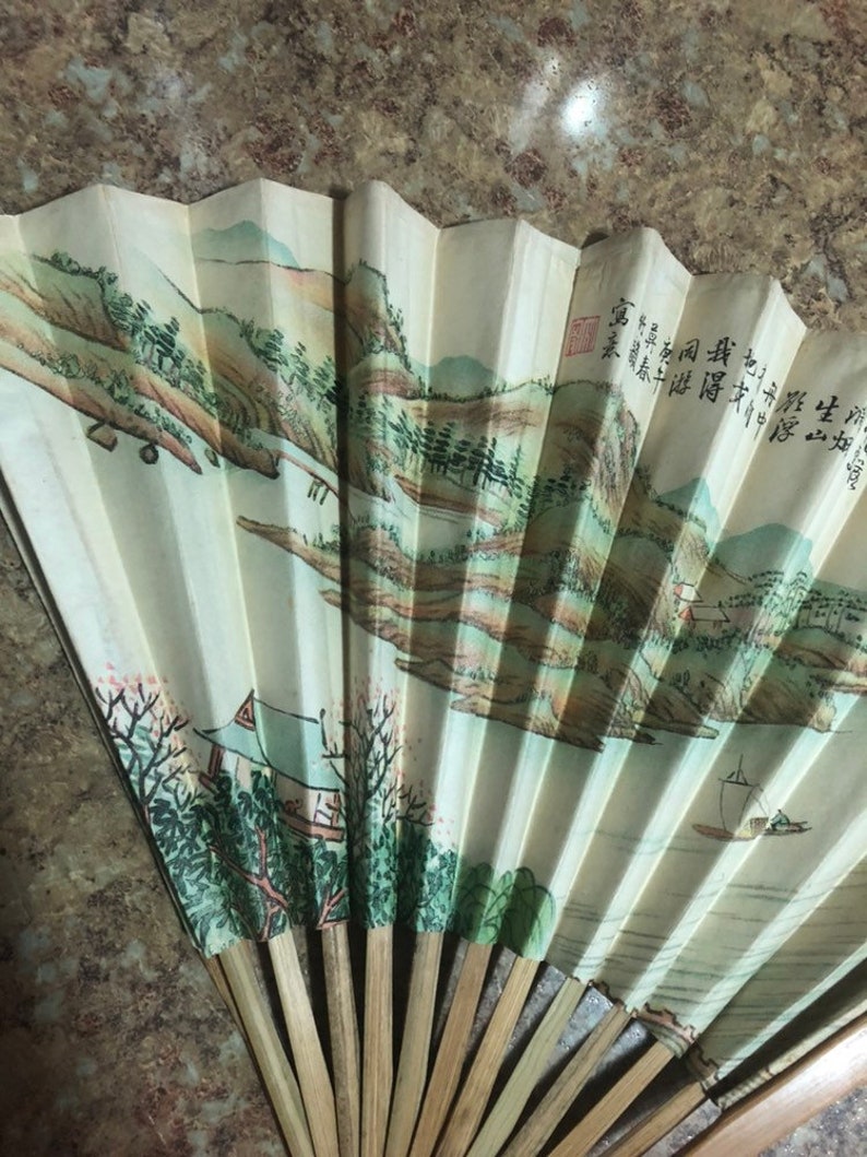 1960S Oriental Paper Bamboo Fan