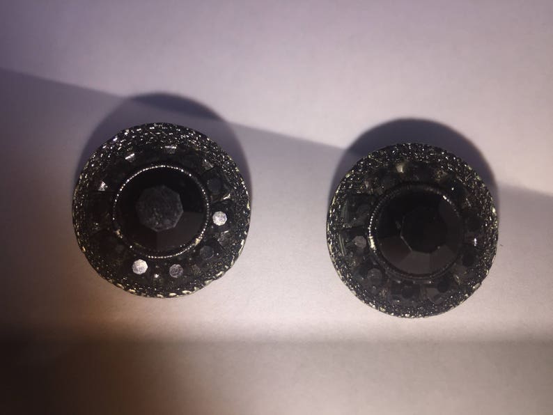 1930s Black Rhinestone Clasp Earrings