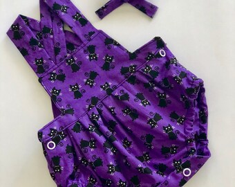 baby romper halloween romper purple romper kitty romper baby girl romper bubble romper baby girl gift baby shower halloween clothes